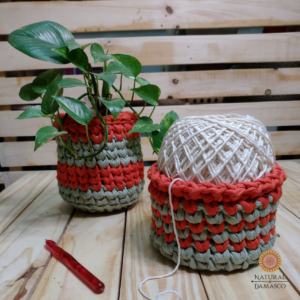 Cachepot duo de cores laranja e verde