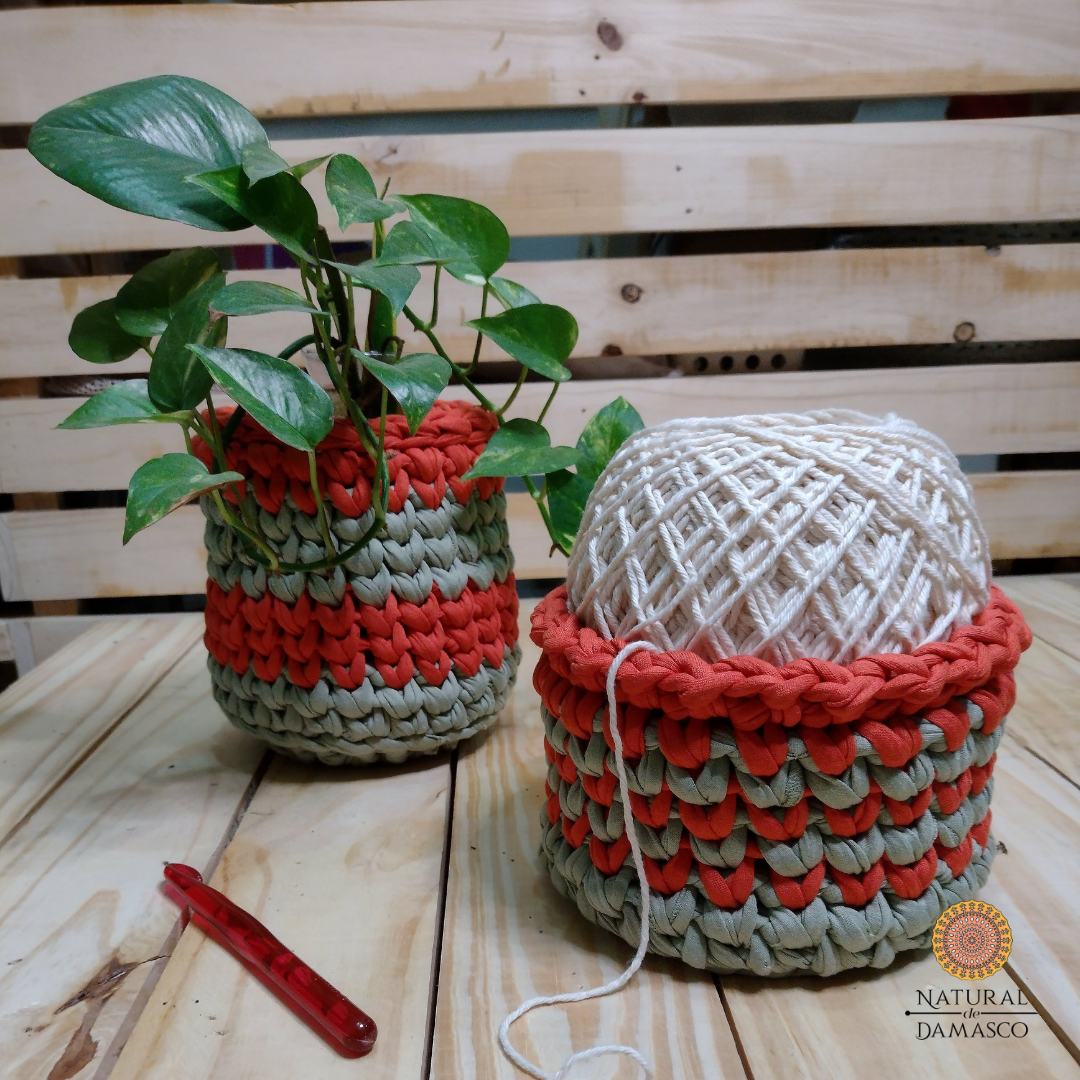 Cachepot duo de cores laranja e verde
