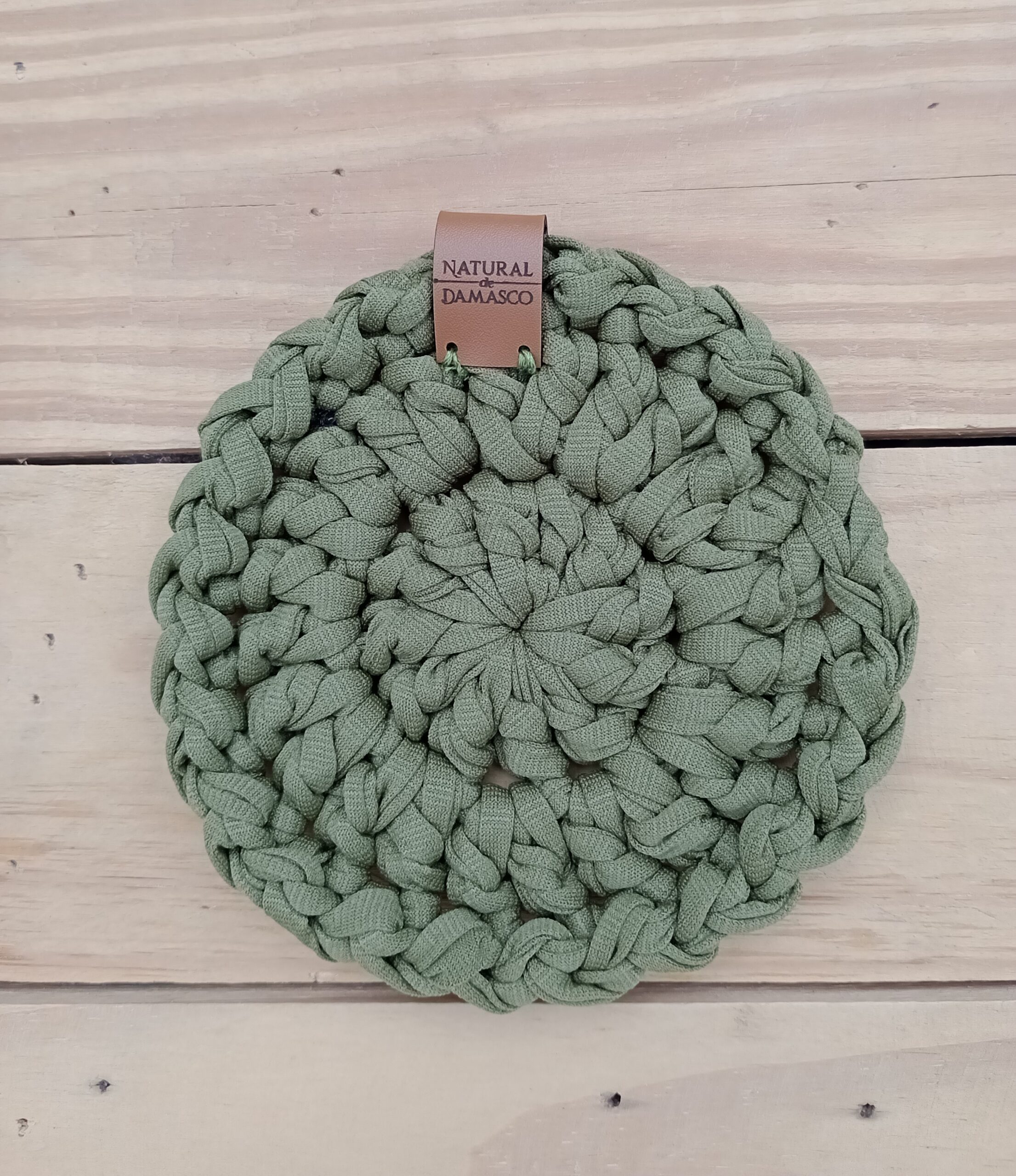 Os Porta-Copos de Crochê em Fio de Malha da Natural de Damasco/ cor verde musgo