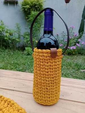 Porta-Vinho Natural de Damasco/cor mostarda