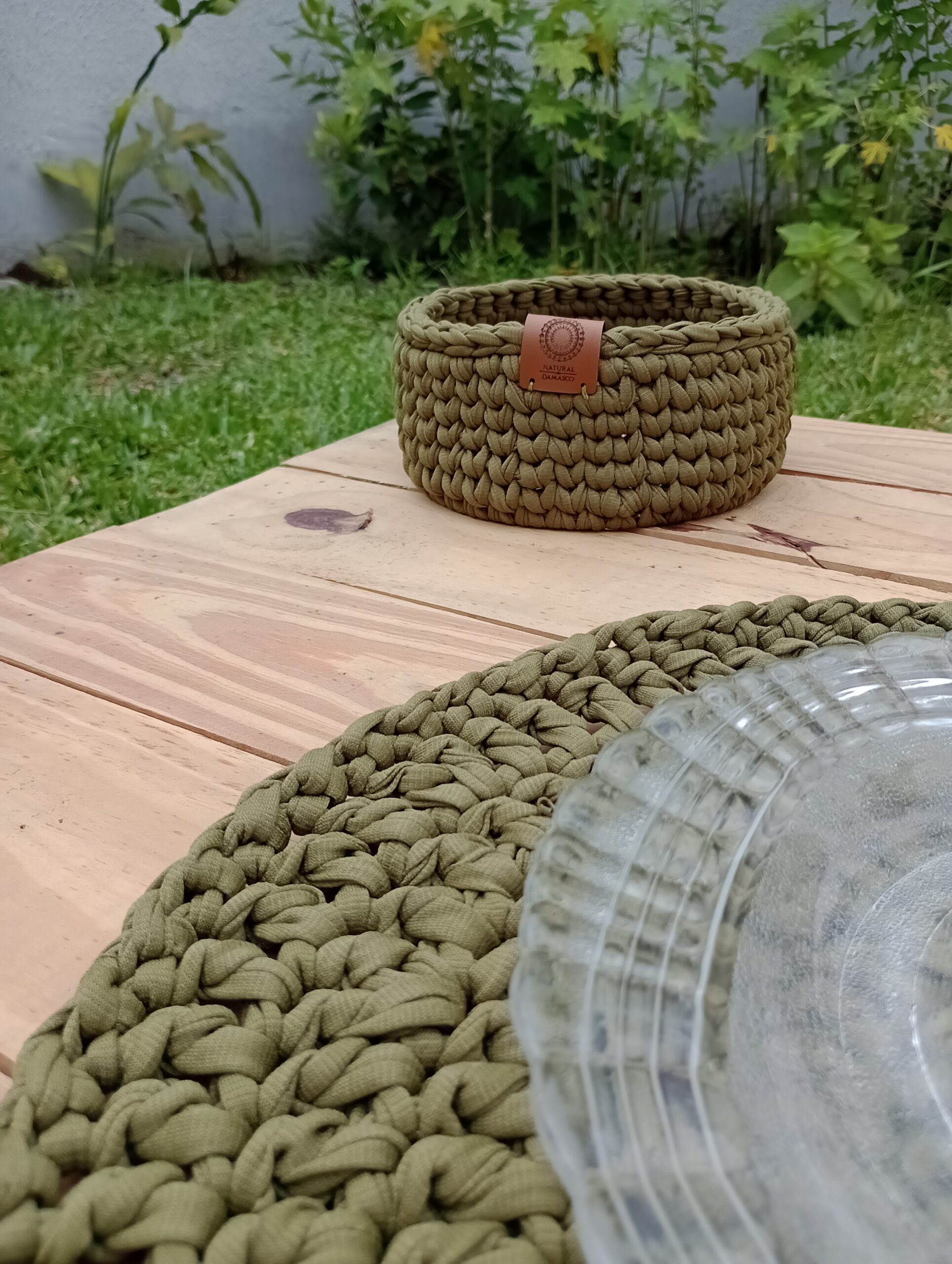 Cachepô Redondo Médio (15cm) Verde Musgo com Base de MDF – Natural de Damasco