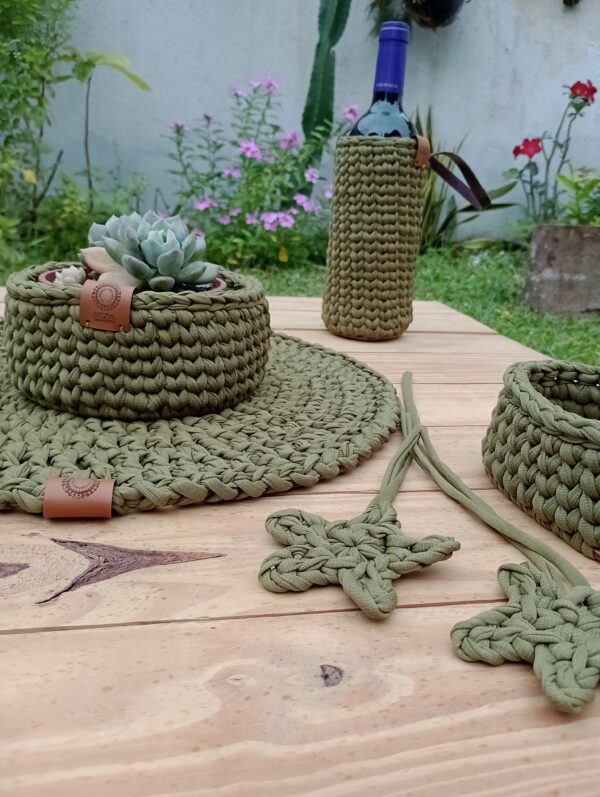 Cachepô Redondo Médio (15cm) Verde Musgo com Base de MDF – Natural de Damasco - Image 12
