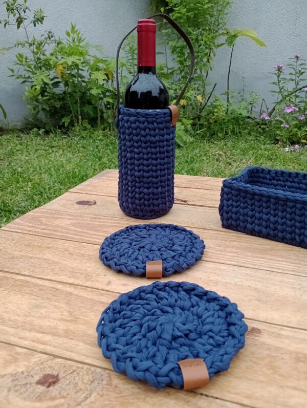 Porta-Vinho Natural de Damasco/ cor azul marinho - Image 2