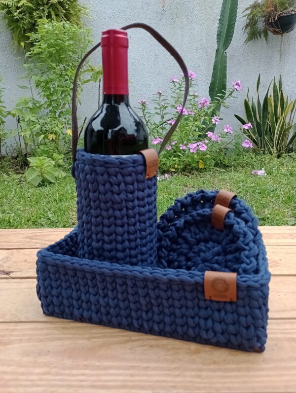 Porta-Vinho Natural de Damasco/ cor azul marinho - Image 4