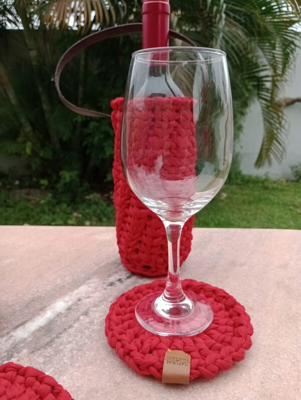 Os Porta-Copos de Crochê em Fio de Malha da Natural de Damasco/ cor vermelho - Image 4