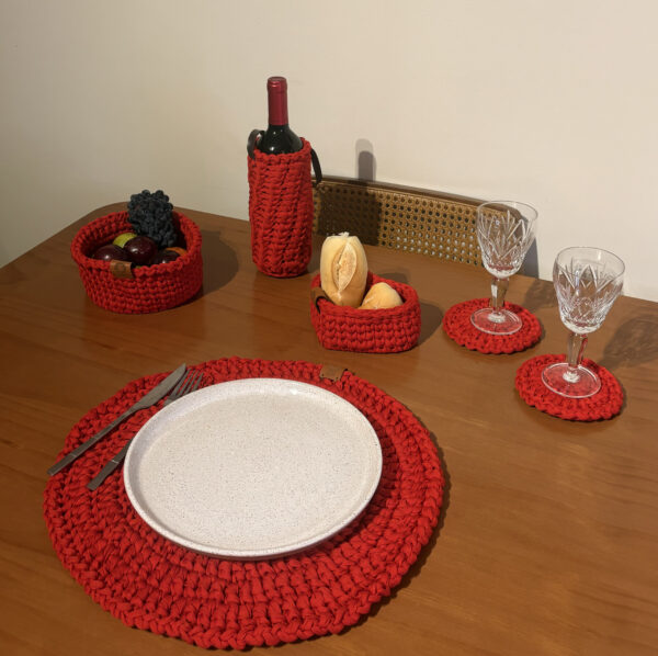 Os Porta-Copos de Crochê em Fio de Malha da Natural de Damasco/ cor vermelho - Image 6