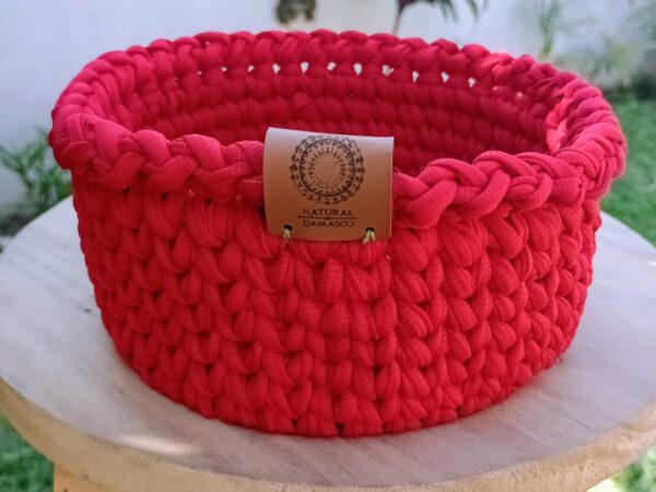Cachepô Redondo Médio (15cm) Vermelho com Base de MDF – Natural de Damasco - Image 5