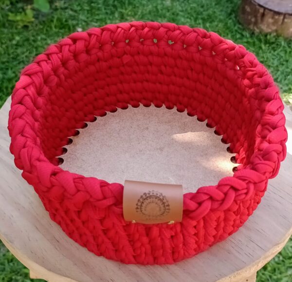 Cachepô Redondo Médio (15cm) Vermelho com Base de MDF – Natural de Damasco - Image 3