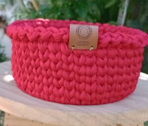 Cachepô Redondo Médio (15cm) Vermelho com Base de MDF – Natural de Damasco