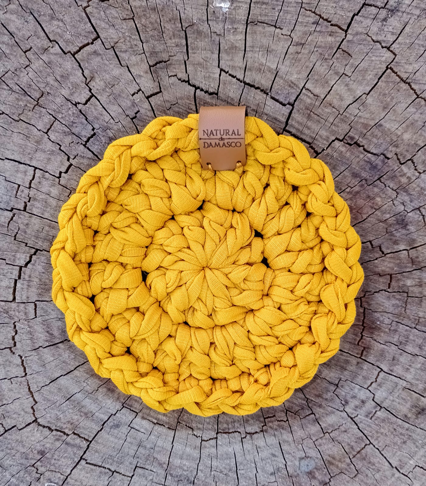 Os Porta-Copos de Crochê em Fio de Malha da Natural de Damasco/ cor mostarda