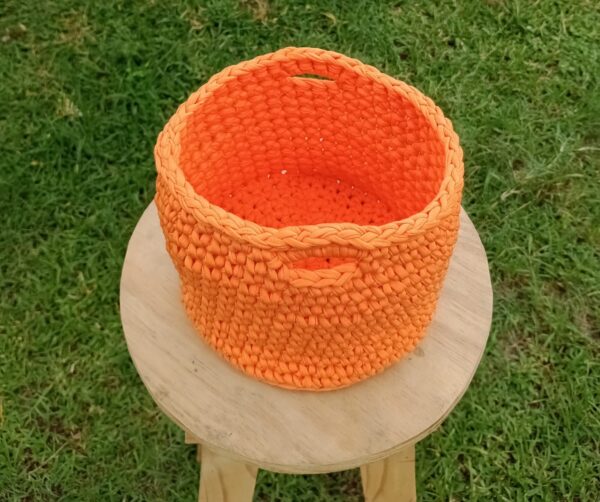 Cesto de Crochê com Fio de Malha - Natural de Damasco - Image 2