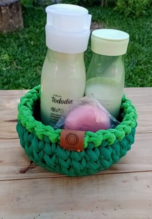 Cesto de Crochê com Fio de Malha - Natural de Damasco