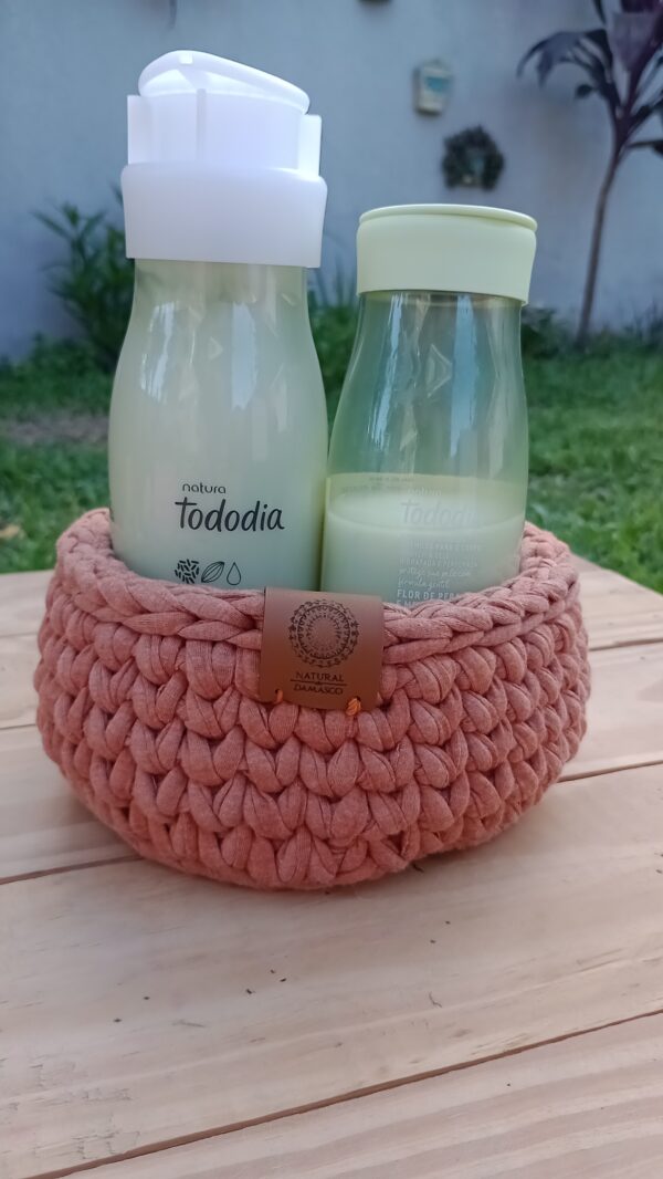 Cesto de Crochê com Fio de Malha - Natural de Damasco - Image 2