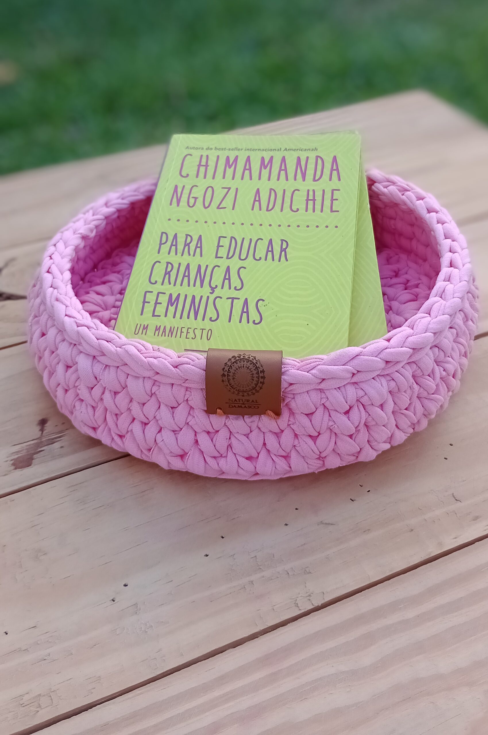 Cesto de Crochê com Fio de Malha - Natural de Damasco