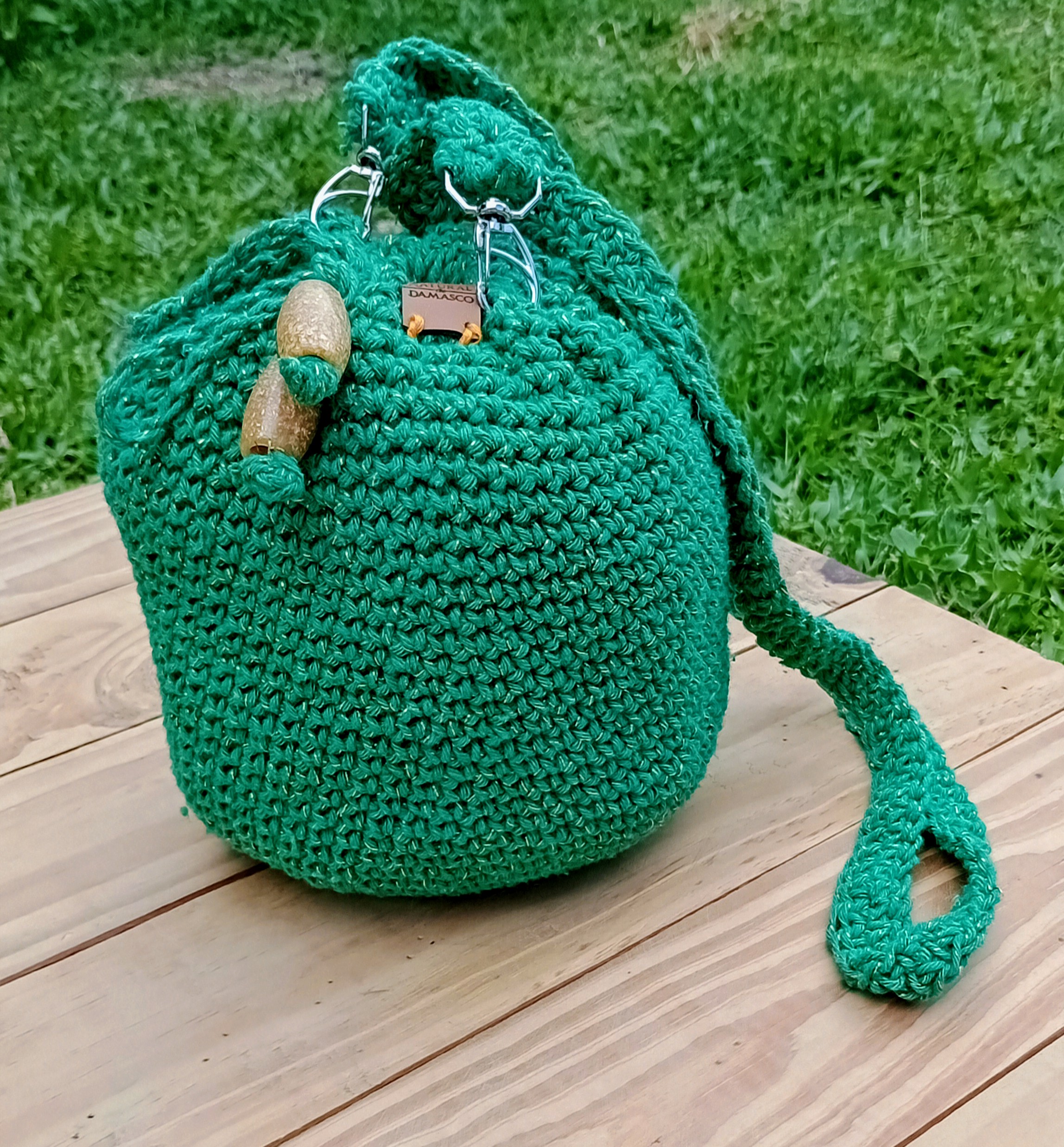 Bolsa Tira-Colo de Crochê Modelo Saquinho - Natural de Damasco